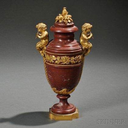 Louis XVI-style Doré Bronze-mounted Rosso Marmo Antico Marble Urn