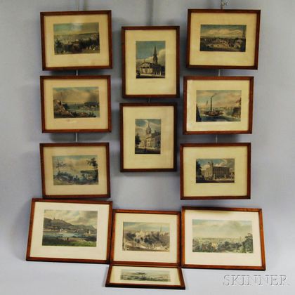 Twelve Framed and Hand-colored Bartlett Prints