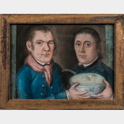 English School, c. 1777 Portrait of Two Men Holding a Punch Bowl