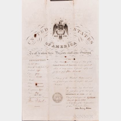 Adams, John Quincy (1767-1848) Signed Passport, 18 April 1823.