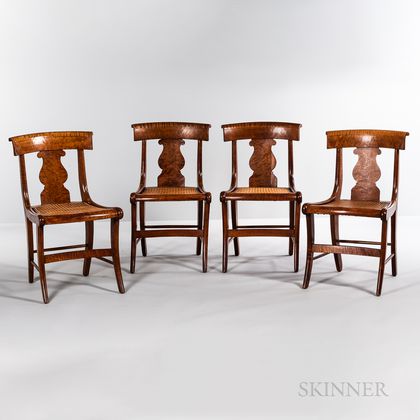 Set of Four "Grecian" Tiger Maple and Bird's-eye Maple Chairs