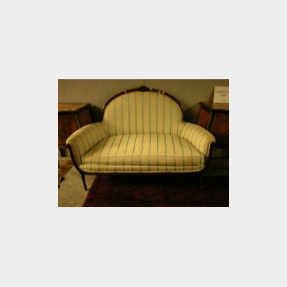Louis XVI Style Upholstered Carved Settee. 