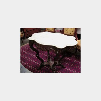Victorian White Marble Turtle-top Carved Walnut Occasional Table. 
