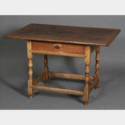 William and Mary Pine and Maple Tavern Table with Drawer