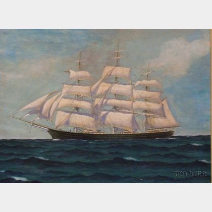 Framed 20th Century American School Oil on Canvas Portrait of the Clipper Ship Cutty Sark