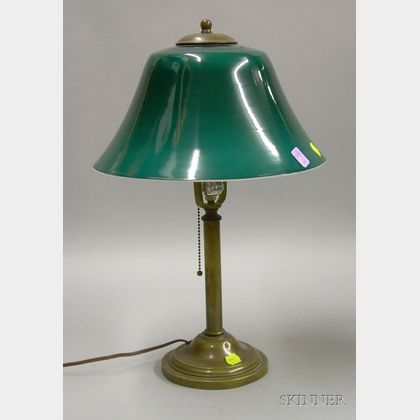 Brass Table Lamp with Emeralite Green Cased Glass Bell-form Shade