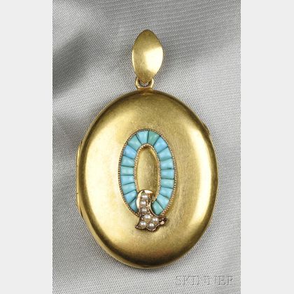 Antique 14kt Gold and Turquoise Locket