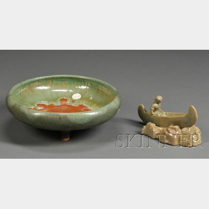 Arts and Crafts Fulper Pottery Bowl and Flower Frog