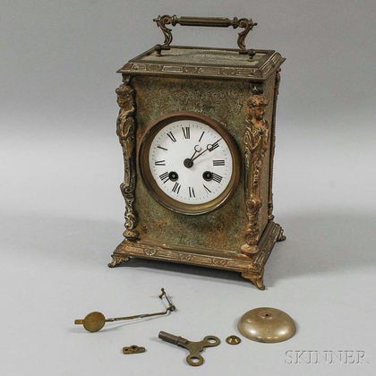 Large French Engraved Brass Carriage Clock