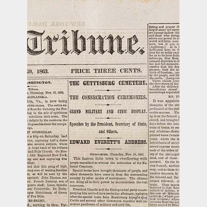 Lincoln, Abraham (1809-1865) Gettysburg Address, The New York Daily Tribune , Bound Volume for the Year 1863.