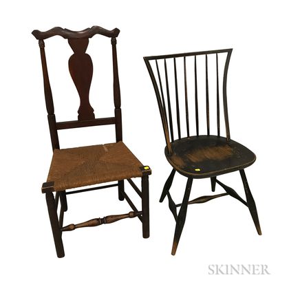 Black-painted Rod-back Windsor Side Chair and a Red-stained Maple Side Chair
