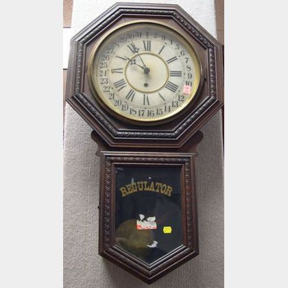 William L. Gilbert Clock Co. Pressed Oak Regulator Calendar Wall Clock. 