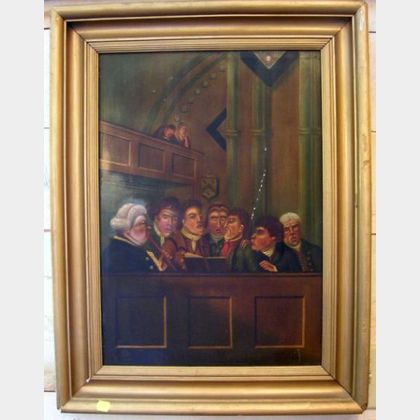 Framed American School Oil on Panel Portrait of Choir Singers