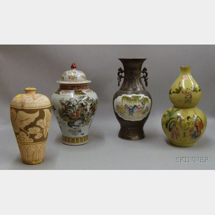 Three Chinese Vases and a Covered Urn