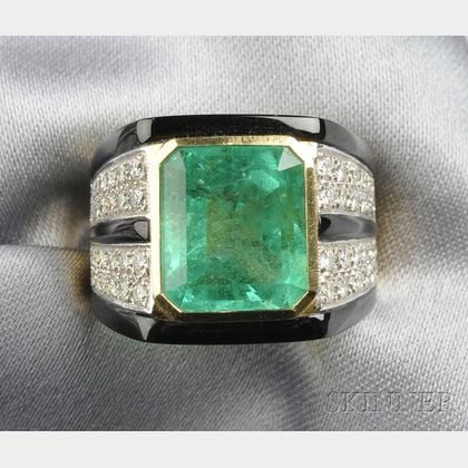 Sold at auction 18kt Gold, Emerald, Onyx, and Diamond Ring Auction ...