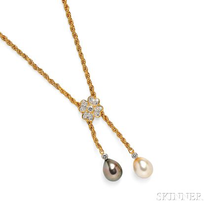 18kt Gold, South Sea, and Tahitian Pearl Lariat