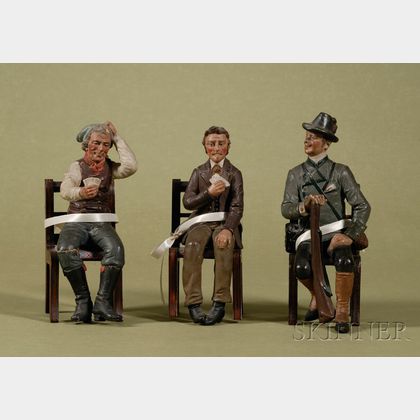 Group of Three Austrian Painted Terracotta Gaming/Sporting Figures