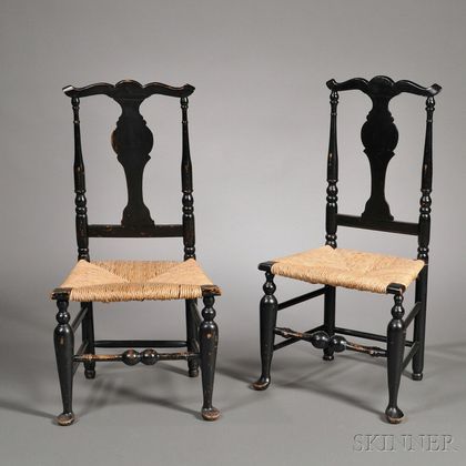 Pair of Black-painted Queen Anne Side Chairs
