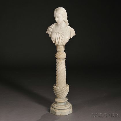 Alabaster Bust of a Woman on Pedestal