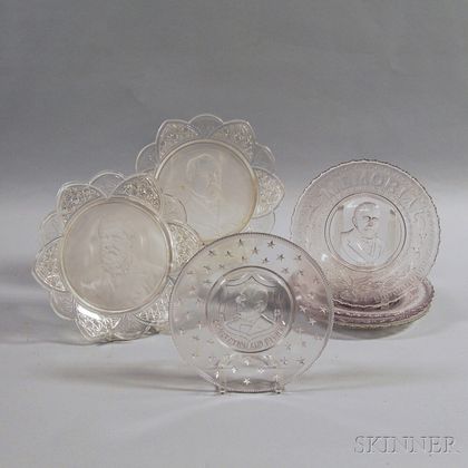 Seven Pressed Glass Presidential Portrait Dishes