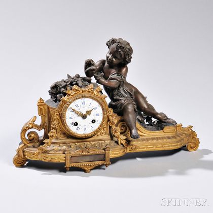 Gilt and Patinated Spelter Figural Clock