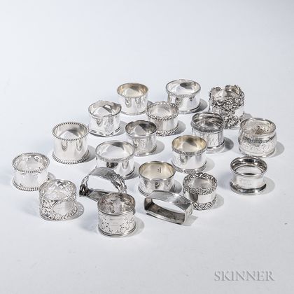 Sixteen Sterling Silver and Three Silver-plated Napkin Rings