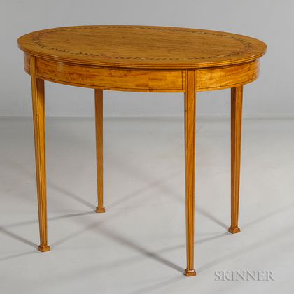 Edwardian-style Inlaid Satinwood Oval Table