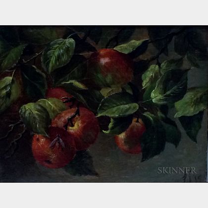 American School, 19th Century Bough of Ripe Apples with a Wasp