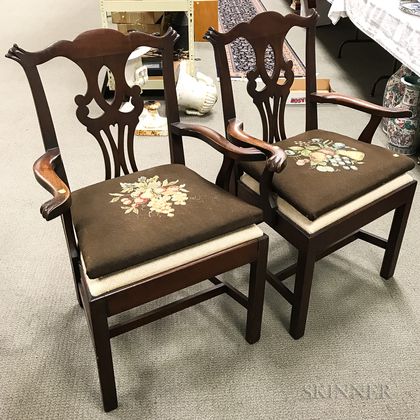 Pair of Chippendale-style Carved Mahogany Armchairs