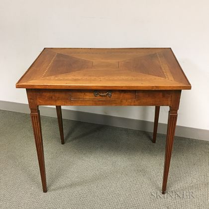 Continental Neoclassical Walnut and Fruitwood Parquetry One-drawer Writing Table