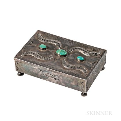 Navajo Silver Box with Turquoise Settings