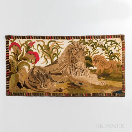 Lion Decorated Hooked Rug