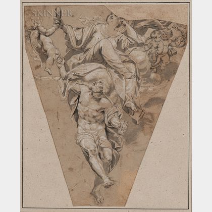 Italian School, 17th Century Vanitas (Time and Vanity)/A Study for a Spandrel or Pendentive