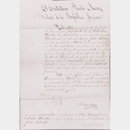 Juárez, Benito (1806-1872) Signed Document, 5 October 1867.