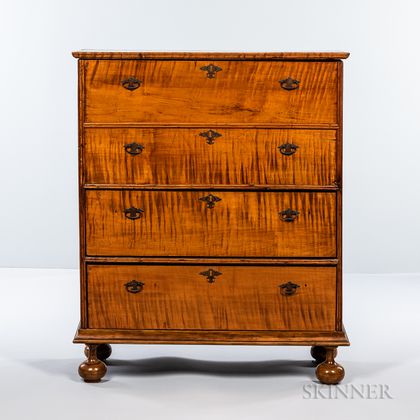 Tiger Maple Blanket Chest over Drawers