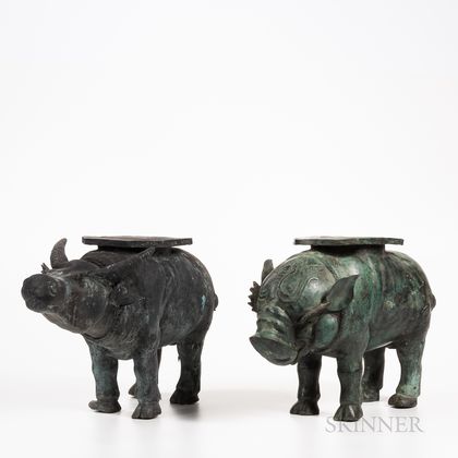 Two Bronze Animal-shaped Stands