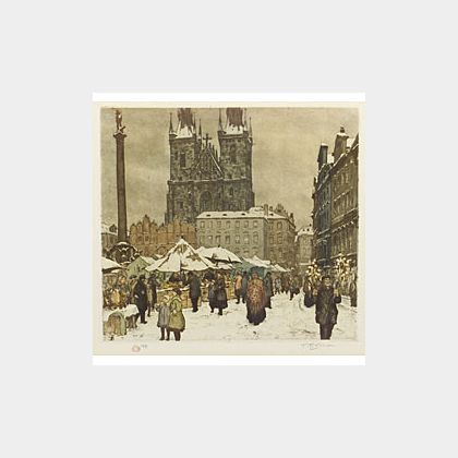 Tavik Frantisek Simon (Czechoslovakian, 1877-1942) Market Place in Winter.