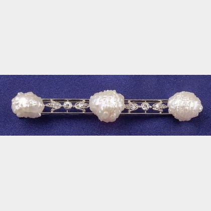 Edwardian Freshwater Pearl and Diamond Pin, Dreicer & Co.