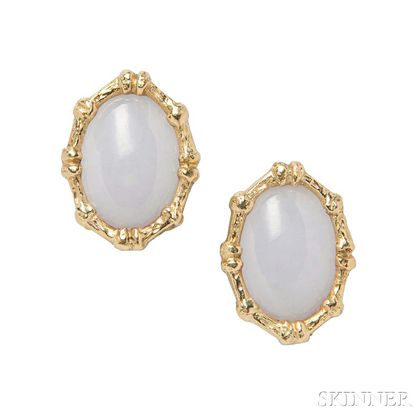 18kt Gold and White Jade Earclips, Christopher Walling
