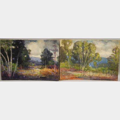 Harry Spiers (American, 1869-1947) Lot of Two Landscapes with Birch.
