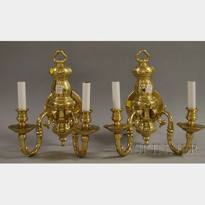 Pair of Baroque-style Brass Two-light Wall Sconces