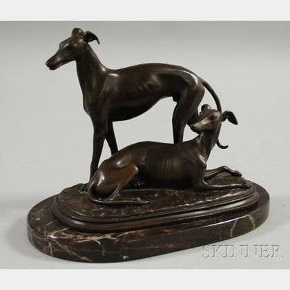 Patinated Bronze Hounds Figural Group