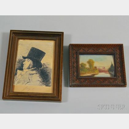Two Framed European Works:, After Francisco de Goya (Spanish, 1746-1828),After the Self Portrait Etching, Plate 1 of Los Caprichos, u