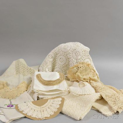 Group of Lace, Embroidered Tablecloths, and Collars