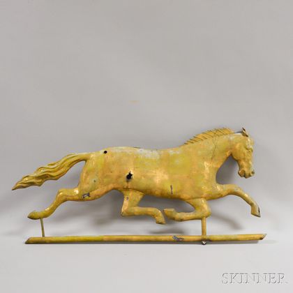 Molded and Gilt Sheet Copper Running Horse Weathervane