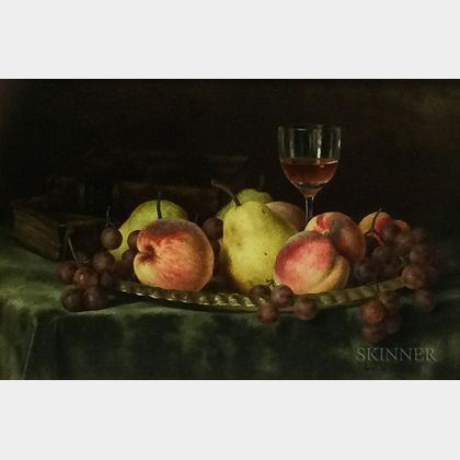 American School, 19th Century Still Life with Wineglass and Fruit