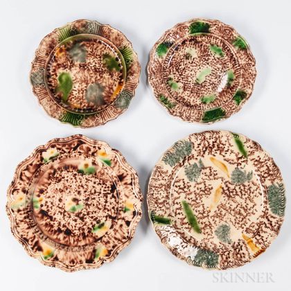 Four Press-molded Tortoiseshell-glazed Earthenware Plates