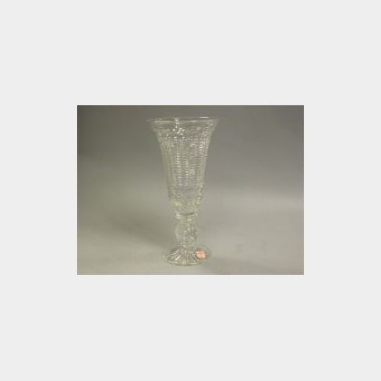 Pairpoint Colorless Cut Glass and Trapped Bubble Trumpet Vase. 