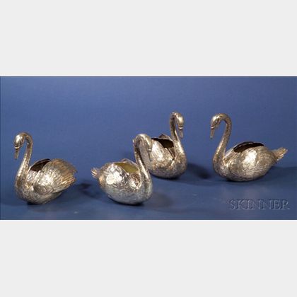 Four Continental Silver Swan-form Table Ornaments