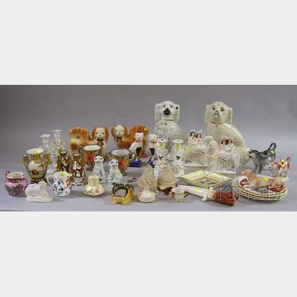 Thirty-six Late 19th/Early 20th Century Pottery and Porcelain Figural and Table Items